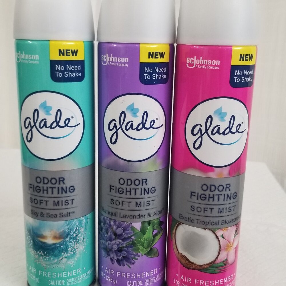 Glade Air Freshener Soft Mist Aerosol, Mix lot of 3 cans Brand New